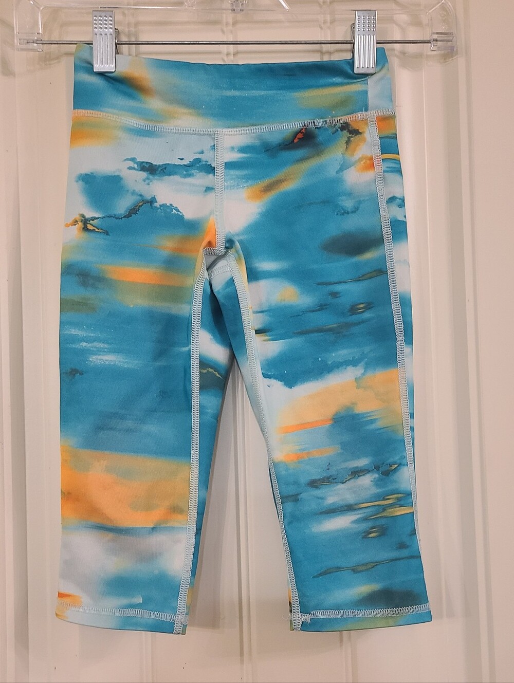 Old Navy Aqua & Orange Watercolor Kids Capri Leggings Size XS